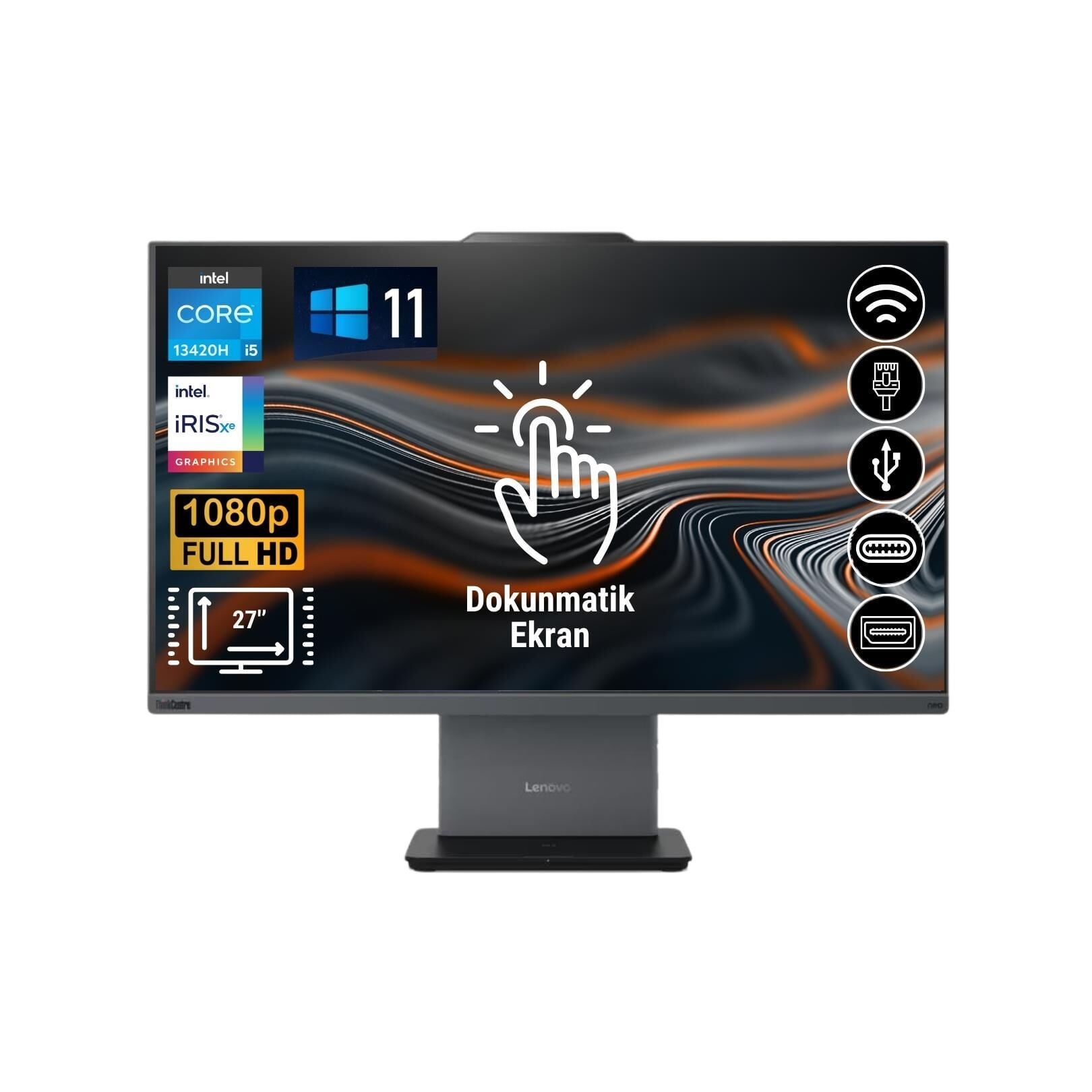 Lenovo Thinkcentre Neo 50A i5-13420H 8GB  512GB M.2 SSD 12SA0014TR ATL17 27'' Dokunmatik Ekran W11Pro All In One Bilgisayar